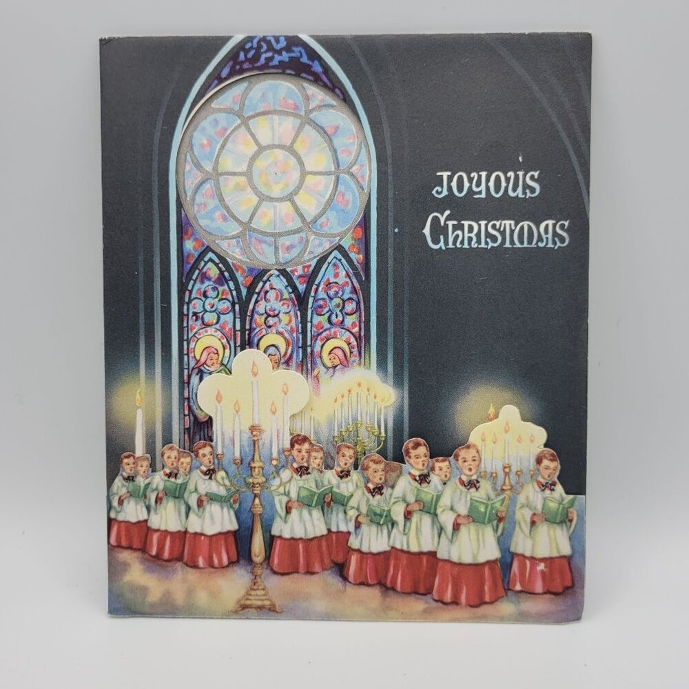 Joyous Christmas Card Choir‎ Design Vintage Cutout Illustration Religious